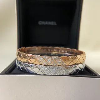 Chanel Coco Crush Gold Silver Quilted Matelassé Pavé Crystal Band Bracelet