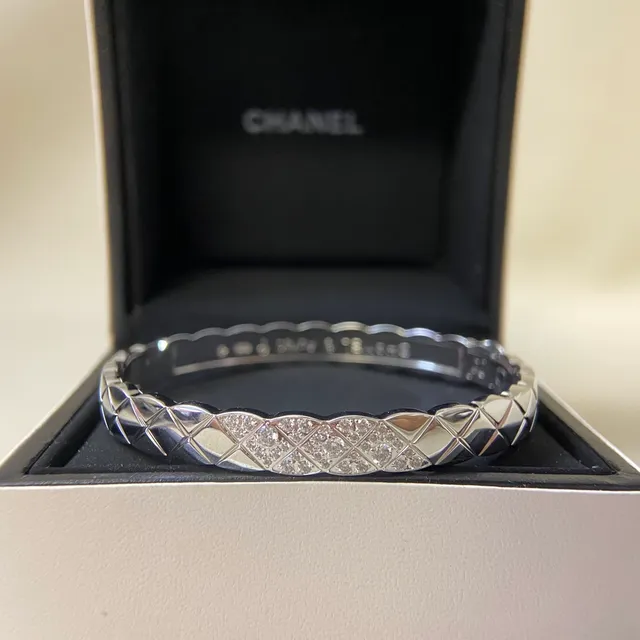 Chanel Coco Crush Ouro e Prata Matelassé Quiltado Pavé Cristal Pulseira de Banda 4