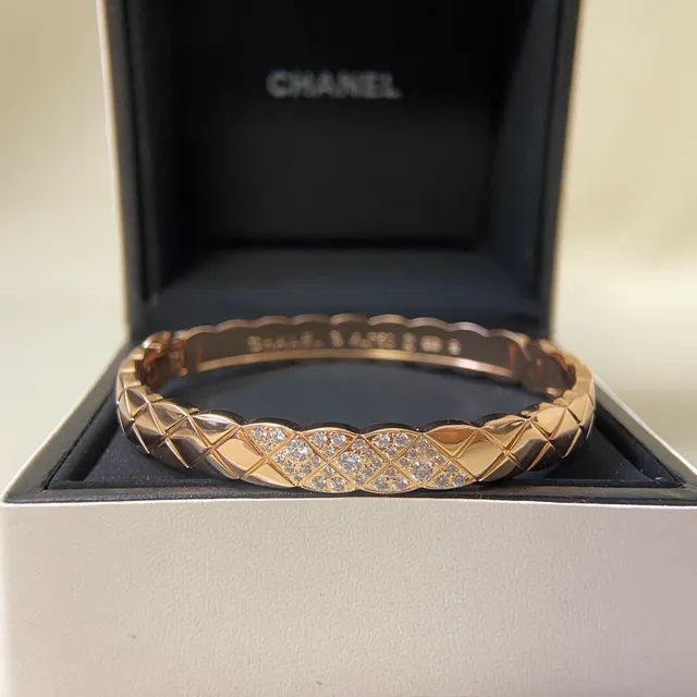 Chanel Coco Crush Ouro e Prata Matelassé Quiltado Pavé Cristal Pulseira de Banda 6