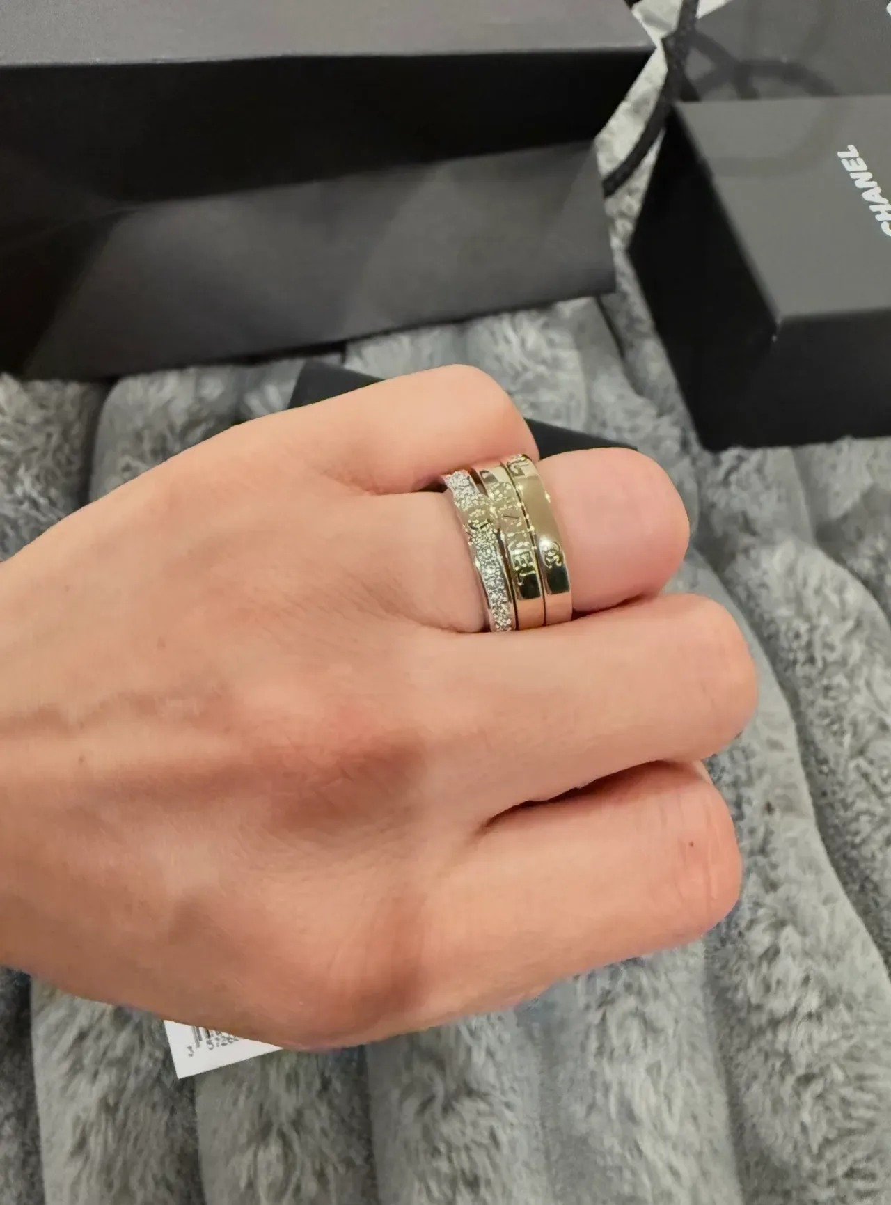Chanel Coco Crush Silver Transparent Stacked Multi-Band Pavé Crystal Ring 2