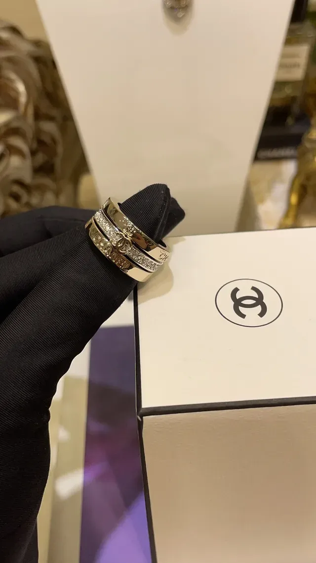 Chanel Coco Crush Silver Transparent Stacked Multi-Band Pavé Crystal Ring 6