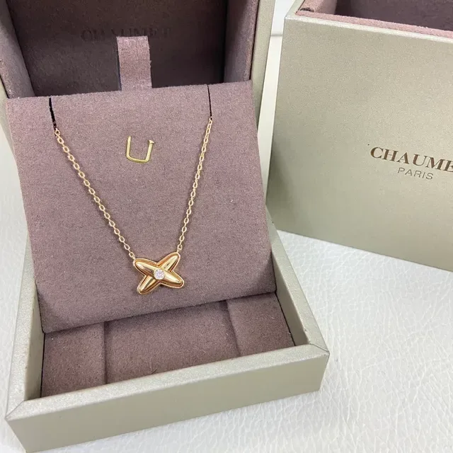 Chanel Collier Croix Doré Argent Pendentif Pierre Ronde Centrale 8