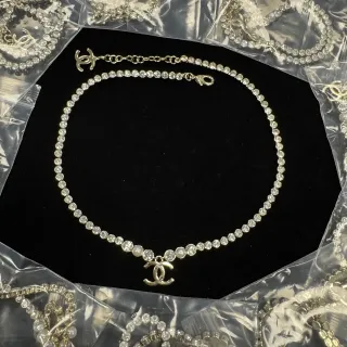 Chanel Crystal and Pearl CC Logo Choker Necklace
