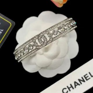 Chanel Crystal CC Logo Bangle Bracelet