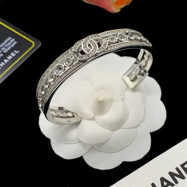 Chanel Crystal CC Logo Bangle Bracelet 6