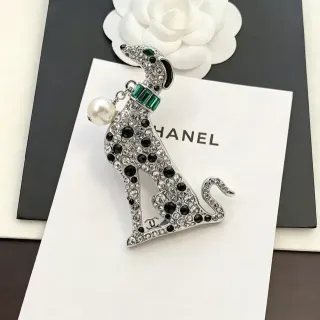 Chanel Dog Brooch Crystal-Encrusted Pearl and Green Enamel Brooches