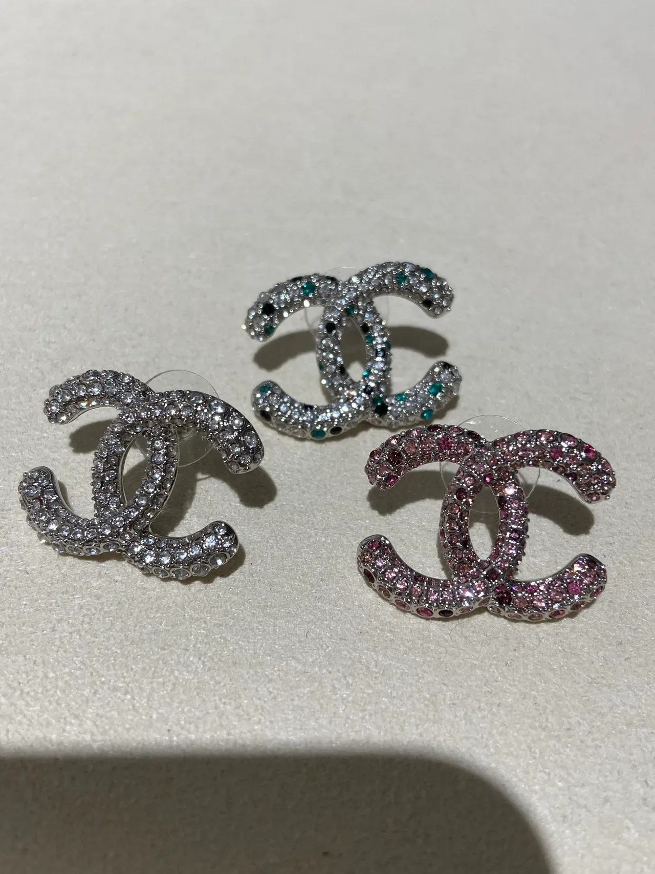 Chanel Double C Pavé Crystal Pink-Red Earrings 2
