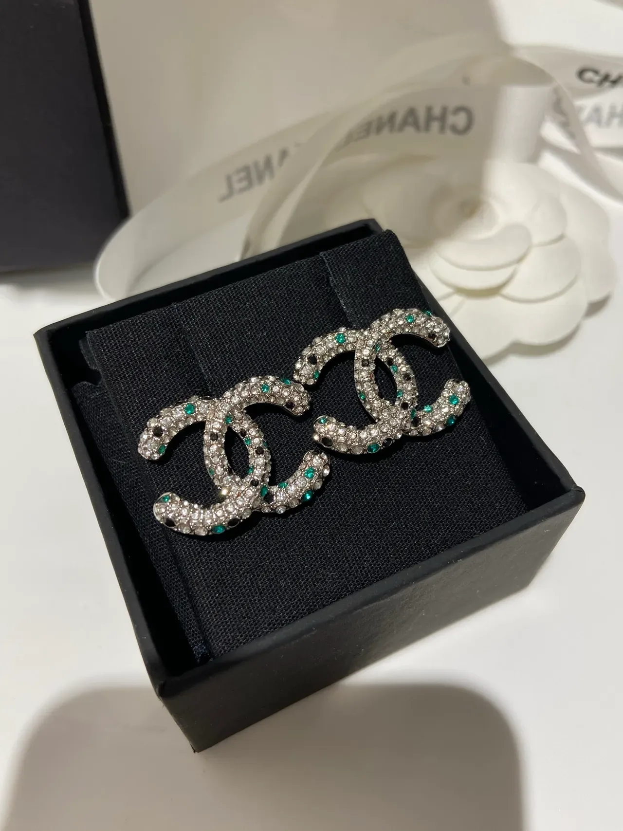 Chanel Double C Pavé Crystal Pink-Red Earrings 4