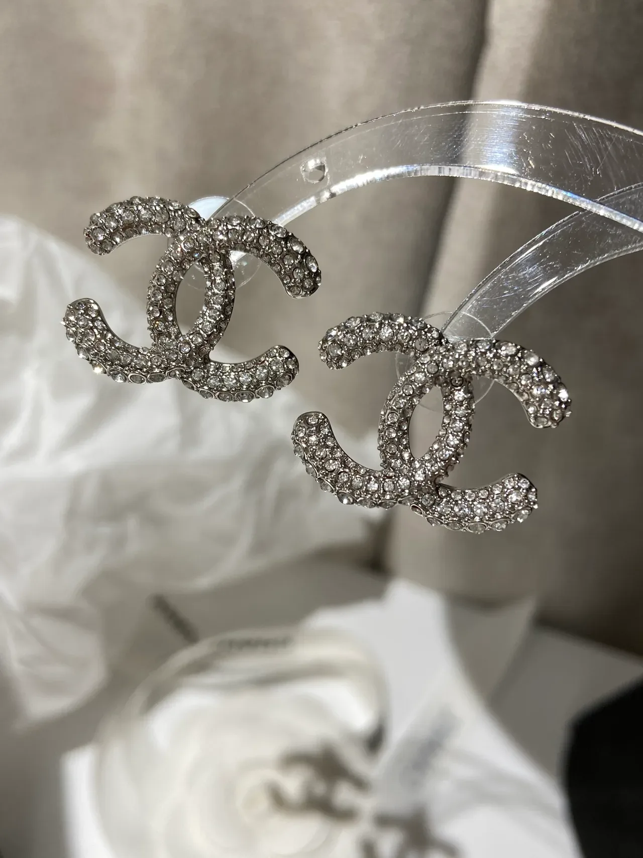 Chanel Double C Pavé Crystal Pink-Red Earrings 7