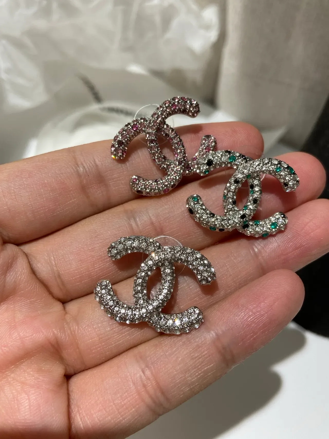 Chanel Double C Pavé Crystal Pink-Red Earrings 8