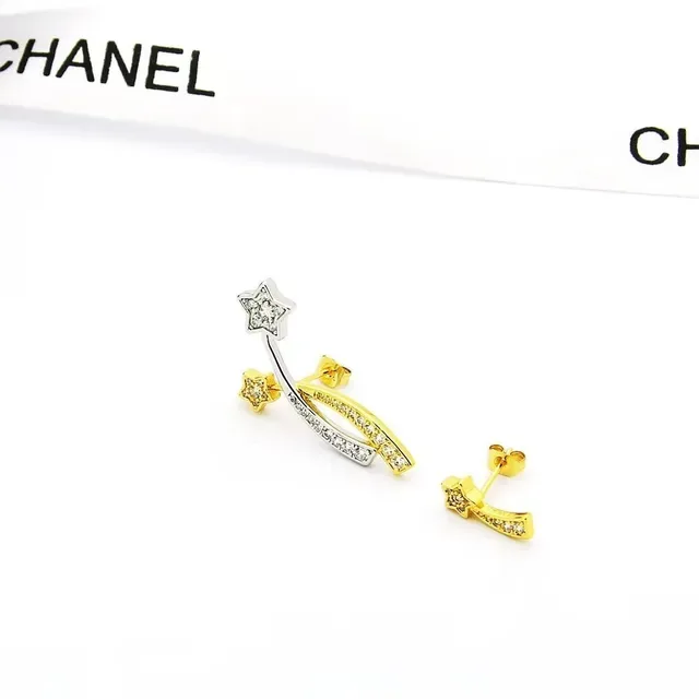 Chanel সোনা রুপো ধূমকেতু আকৃতির দ্বি-টোন কানের দুল 7