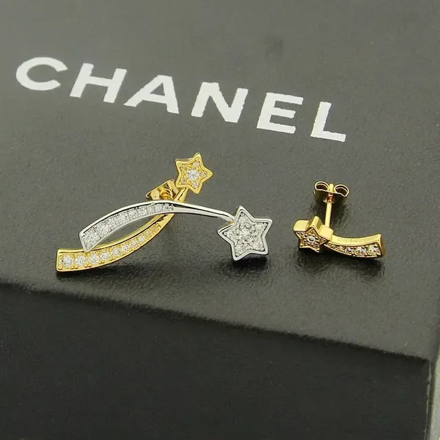 Chanel সোনা রুপো ধূমকেতু আকৃতির দ্বি-টোন কানের দুল 8