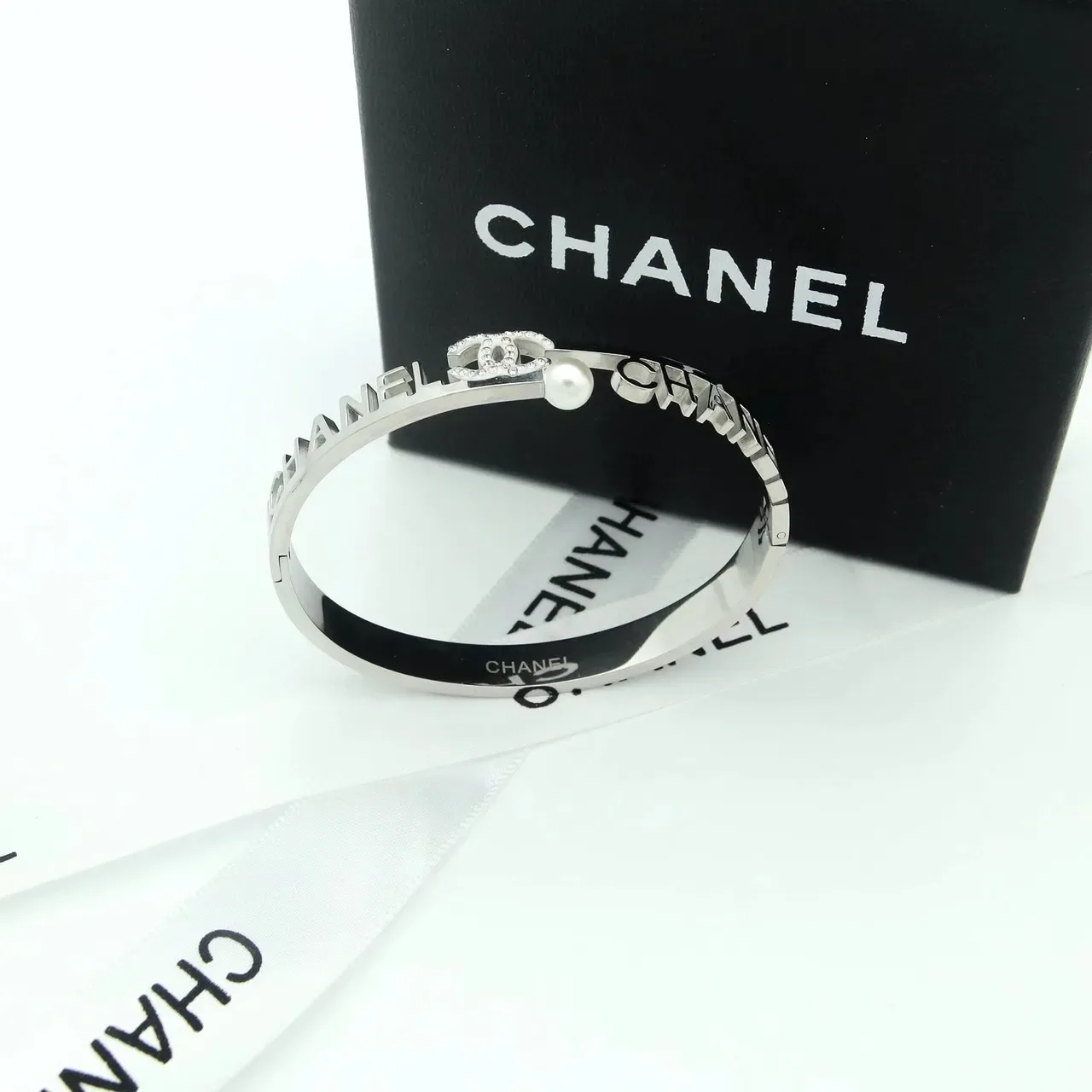 Chanel Logo Bangle Gold Silver Rigid Engraved Bracelet 2