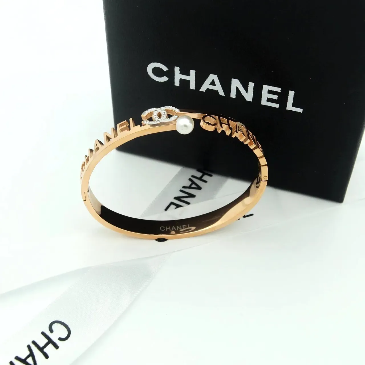 Chanel Logo Bangle Gold Silver Rigid Engraved Bracelet 3