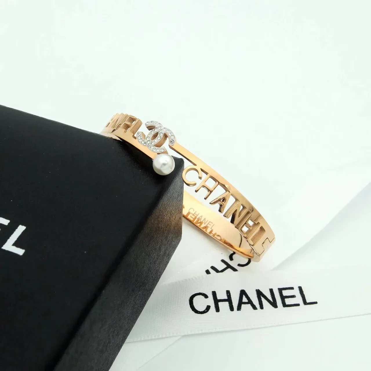 Chanel Logo Bangle Gold Silver Rigid Engraved Bracelet 6