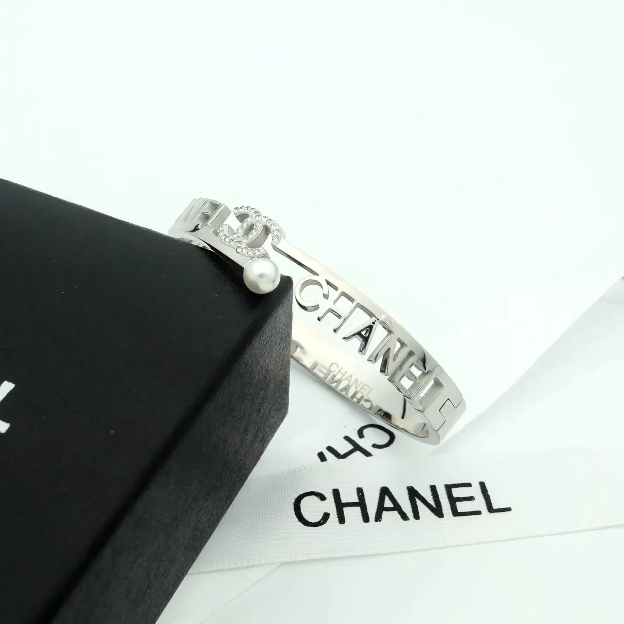Chanel Logo Bangle Gold Silver Rigid Engraved Bracelet 7