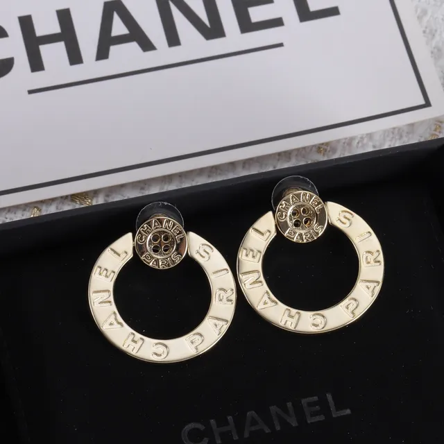 Chanel Logo Hoop Gold Metal Earrings 3