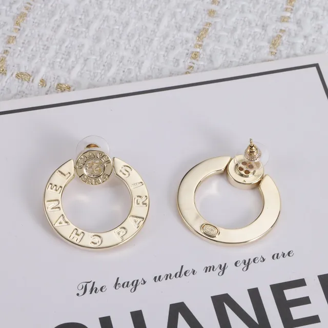 Chanel Logo Hoop Gold Metal Earrings 4
