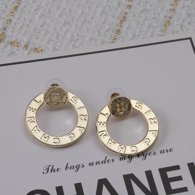 Chanel Logo Hoop Gold Metal Earrings 5