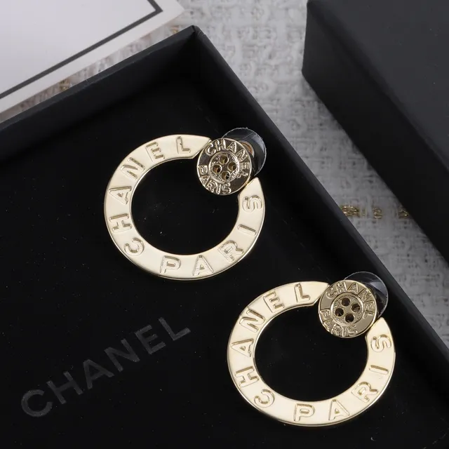 Chanel Logo Hoop Gold Metal Earrings 6