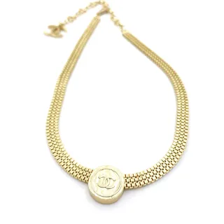 Chanel Medallion Pendant Gold-Tone Mesh Chain Necklace