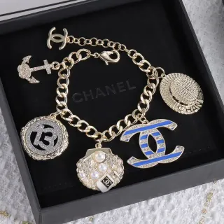 Chanel Multi-Charm Gold-Tone Enamel and Pearl Bracelet