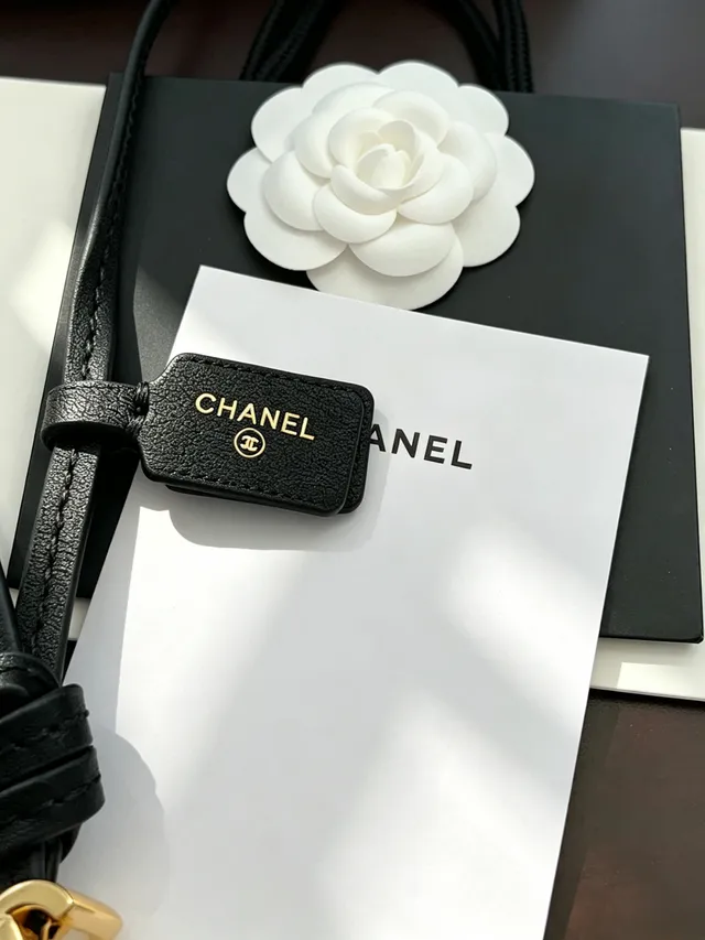 Chanel Peanut Charm Gold-Tone Black Leather Necklace 3