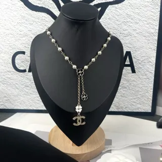 Chanel Pearl and CC Logo Camellia Lariat Necklace