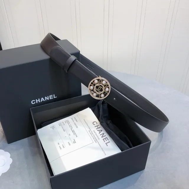 Chanel Pearl and Crystal Buckle Leather Belt 2