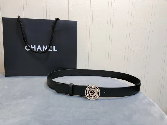 Chanel Pearl and Crystal Buckle Leather Belt 4