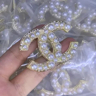 Chanel Pearl and Crystal CC Brooch