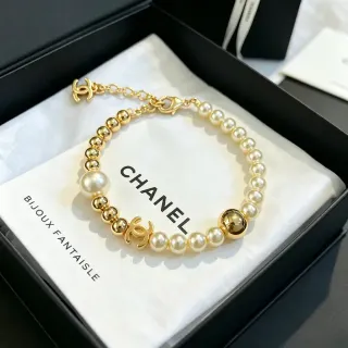 Chanel Pearl and Gold-Tone CC Charm Bracelet