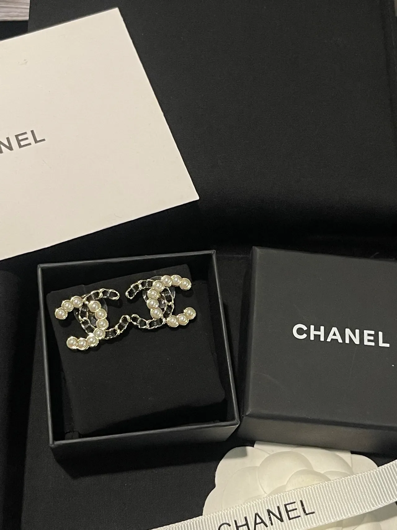 Chanel Pearl-Embellished Interlocking CC Earrings 6