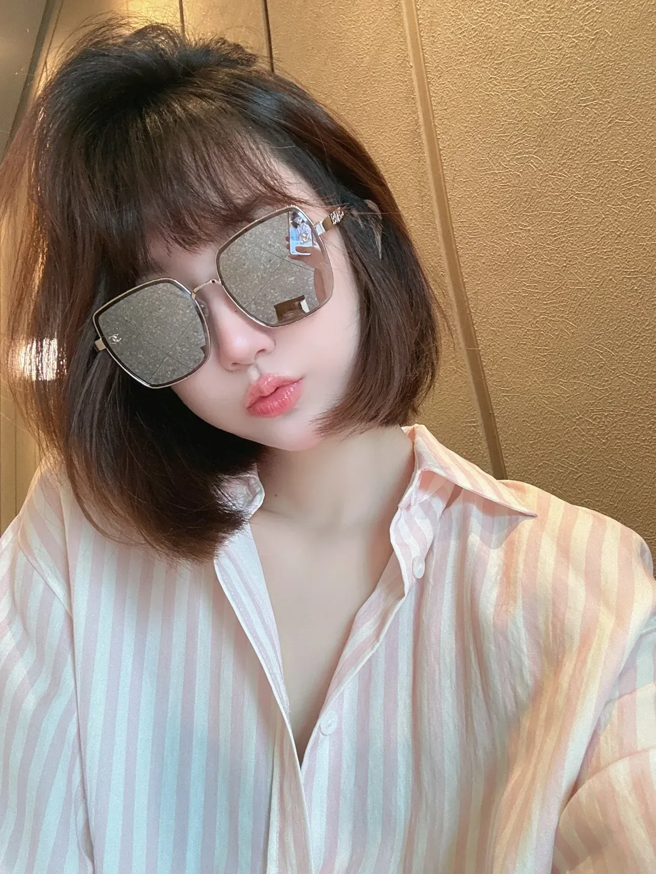 Chanel Pink Gold Oversized Square Frame Gradient Lenses Sunglasses 3