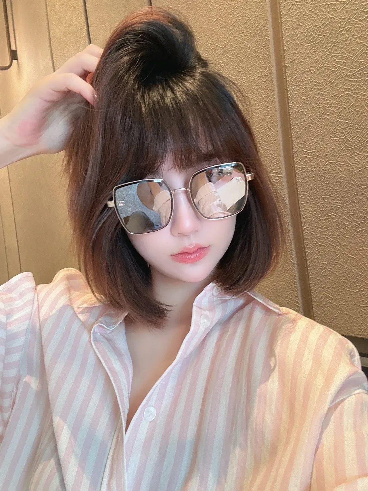 Chanel Pink Gold Oversized Square Frame Gradient Lenses Sunglasses 4