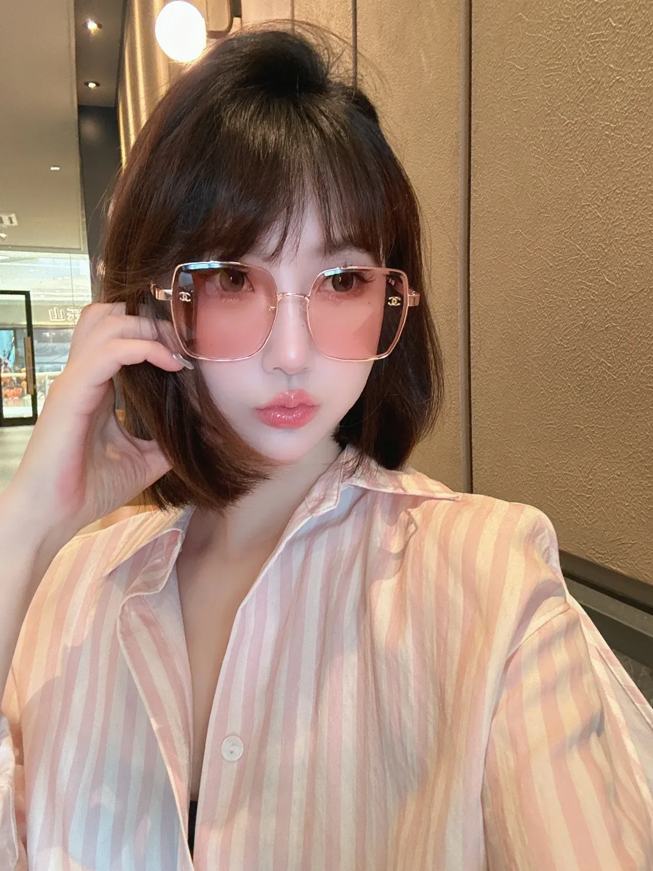 Chanel Pink Gold Oversized Square Frame Gradient Lenses Sunglasses 5