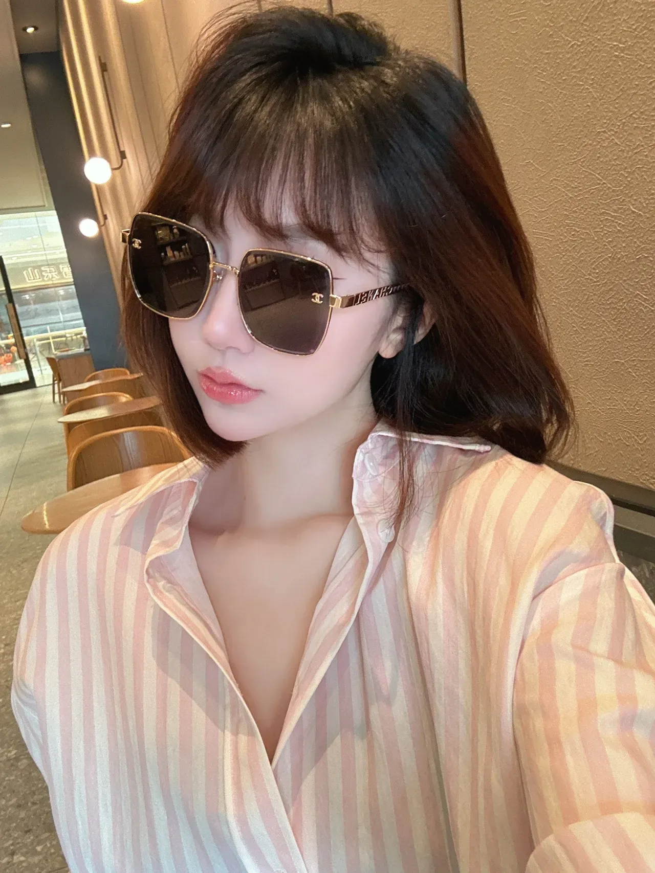 Chanel Pink Gold Oversized Square Frame Gradient Lenses Sunglasses 7