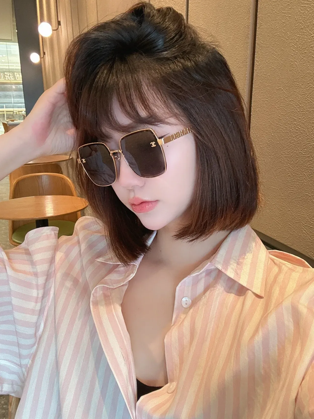 Chanel Pink Gold Oversized Square Frame Gradient Lenses Sunglasses 8
