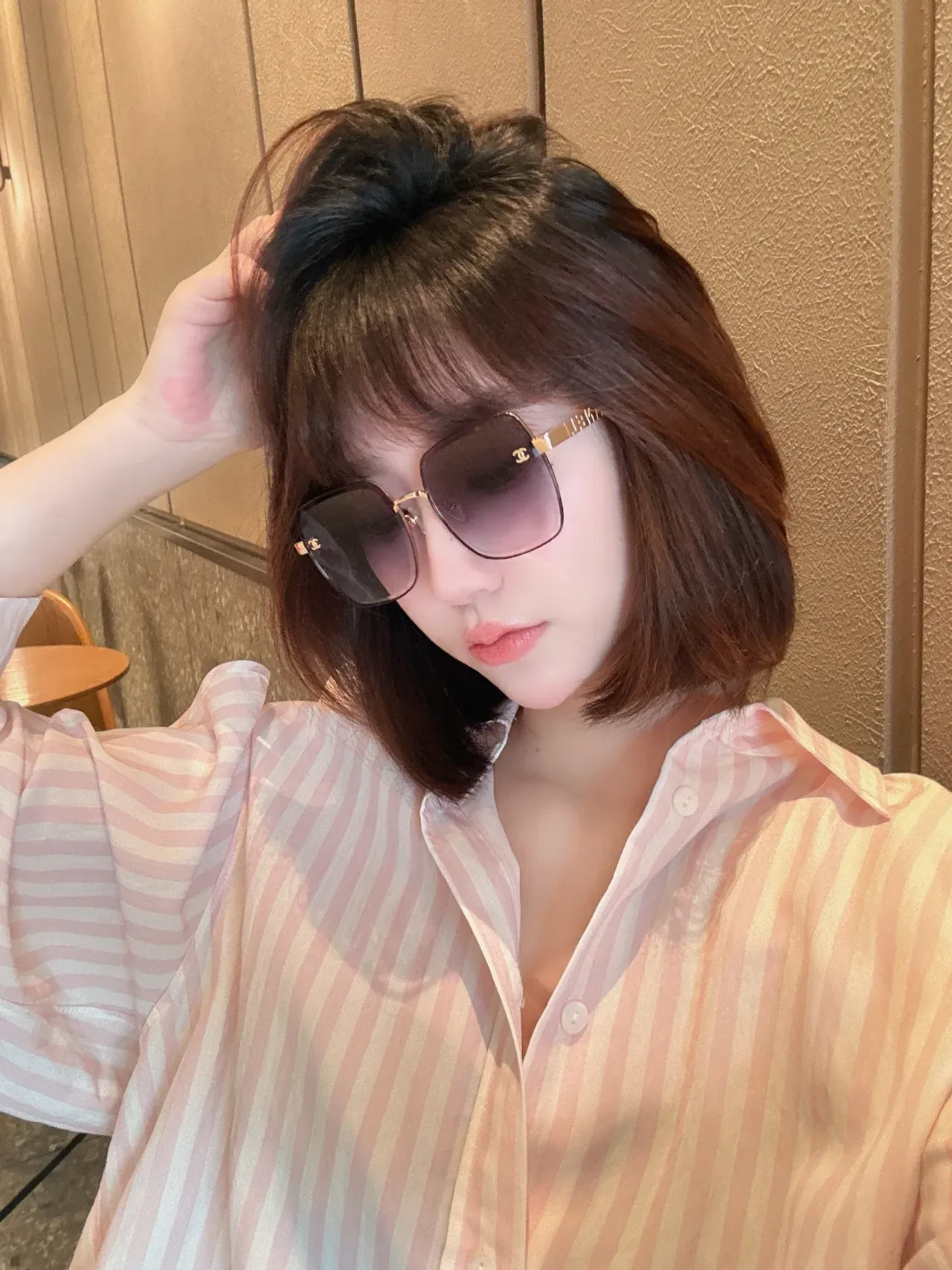 Chanel Pink Gold Oversized Square Frame Gradient Lenses Sunglasses 9