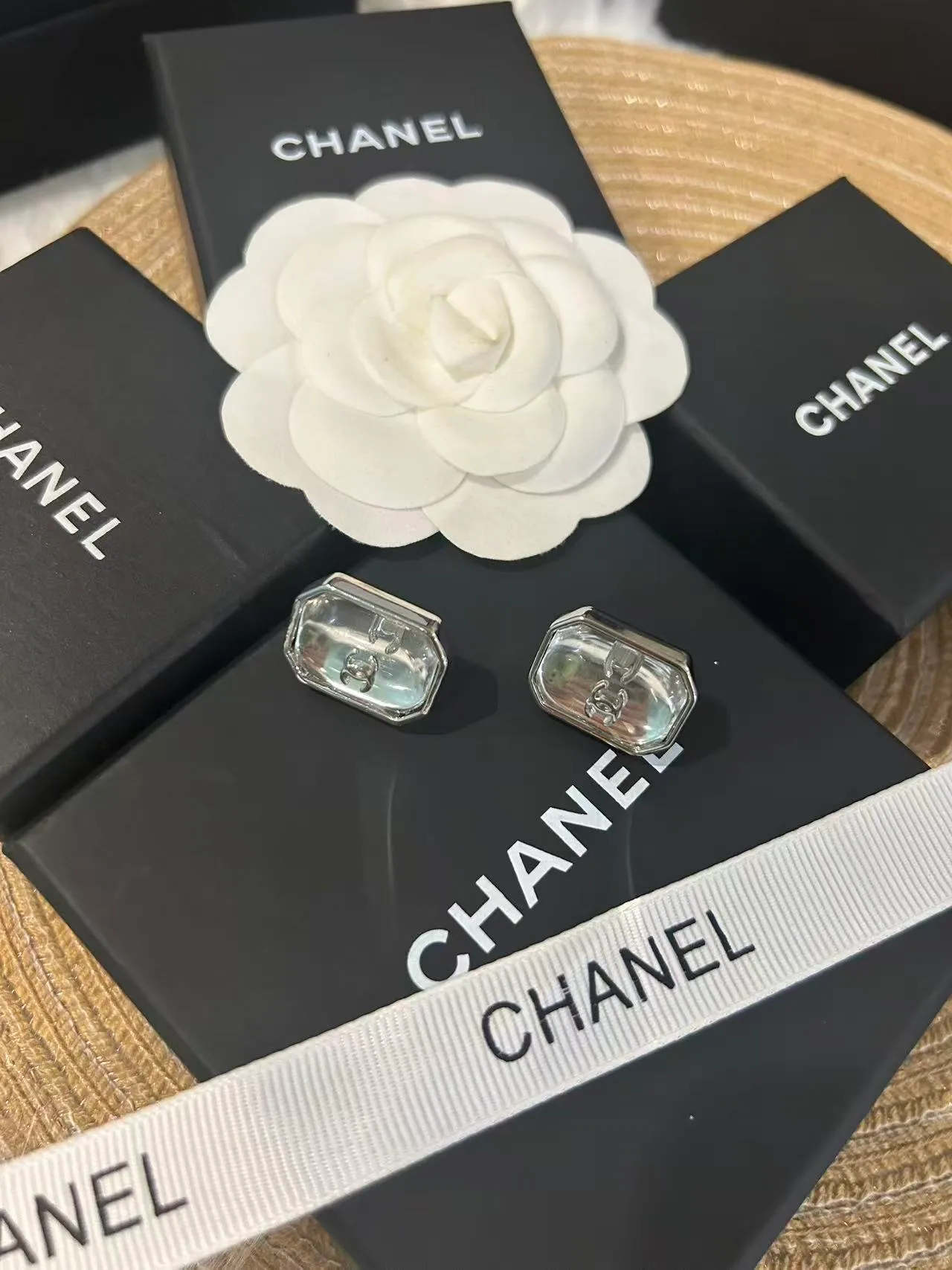 Chanel Rectangular CC Translucent Stud Earrings 4