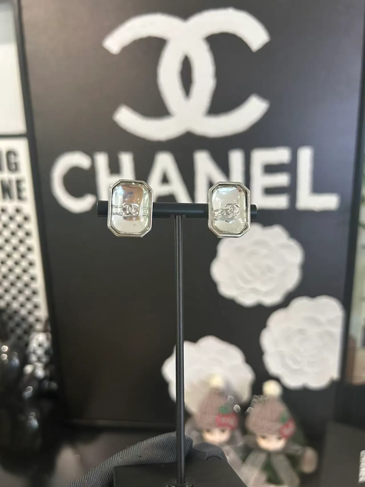 Chanel Rectangular CC Translucent Stud Earrings 5