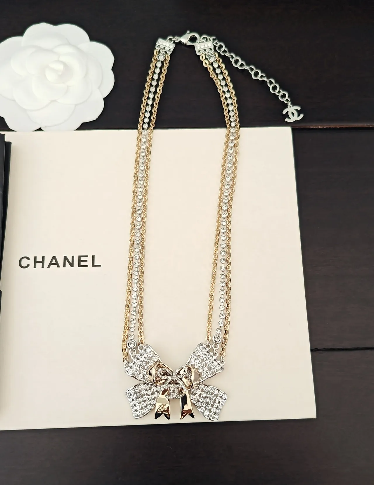 Chanel Ribbon Bow Pave Crystal Necklace 2