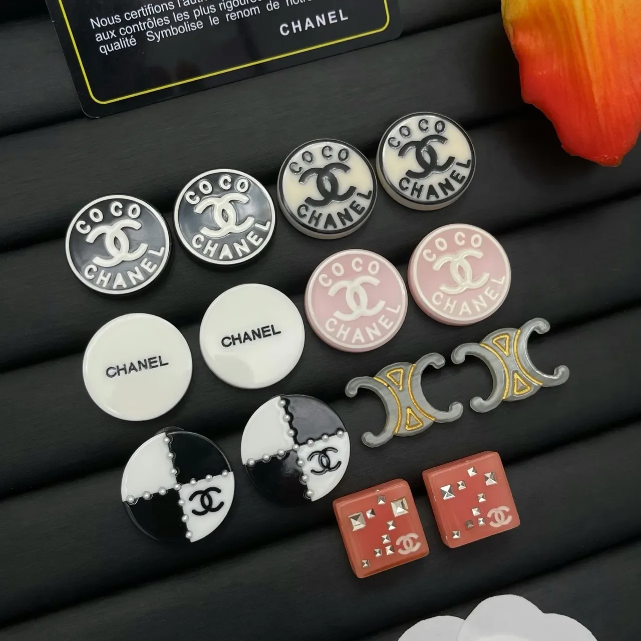 Chanel Square Resin Pyramid-Studded CC Logo Earrings 2