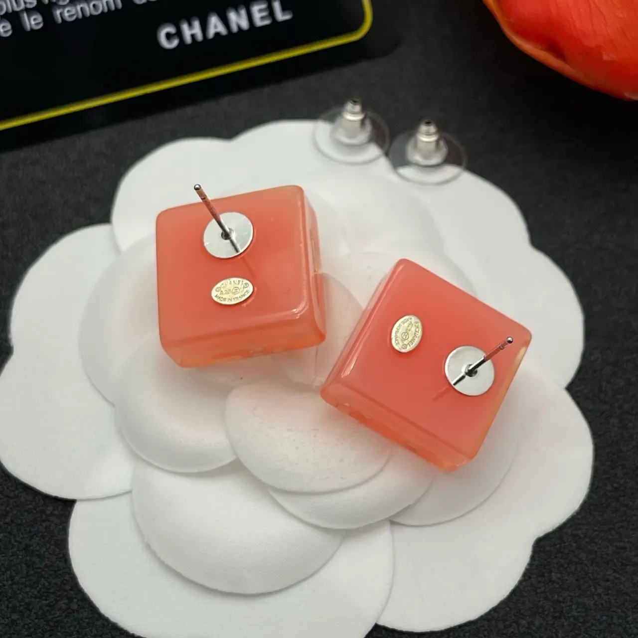 Chanel Square Resin Pyramid-Studded CC Logo Earrings 3