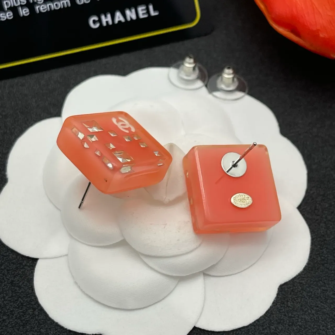 Chanel Square Resin Pyramid-Studded CC Logo Earrings 4