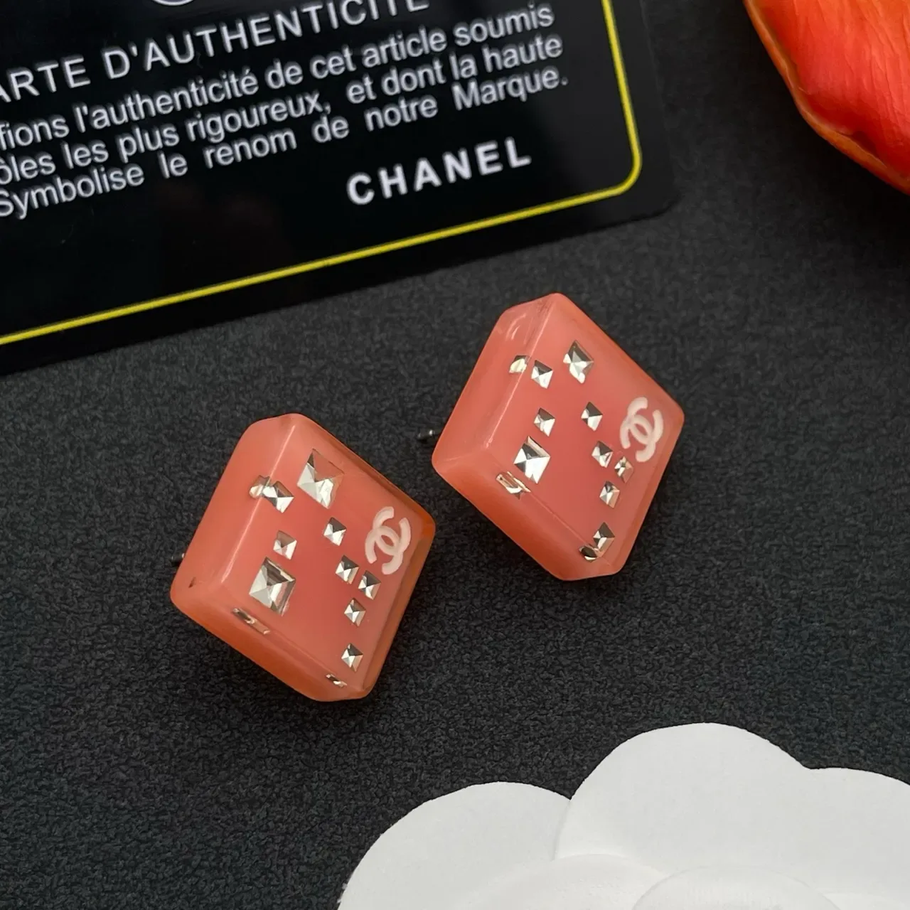 Chanel Square Resin Pyramid-Studded CC Logo Earrings 7