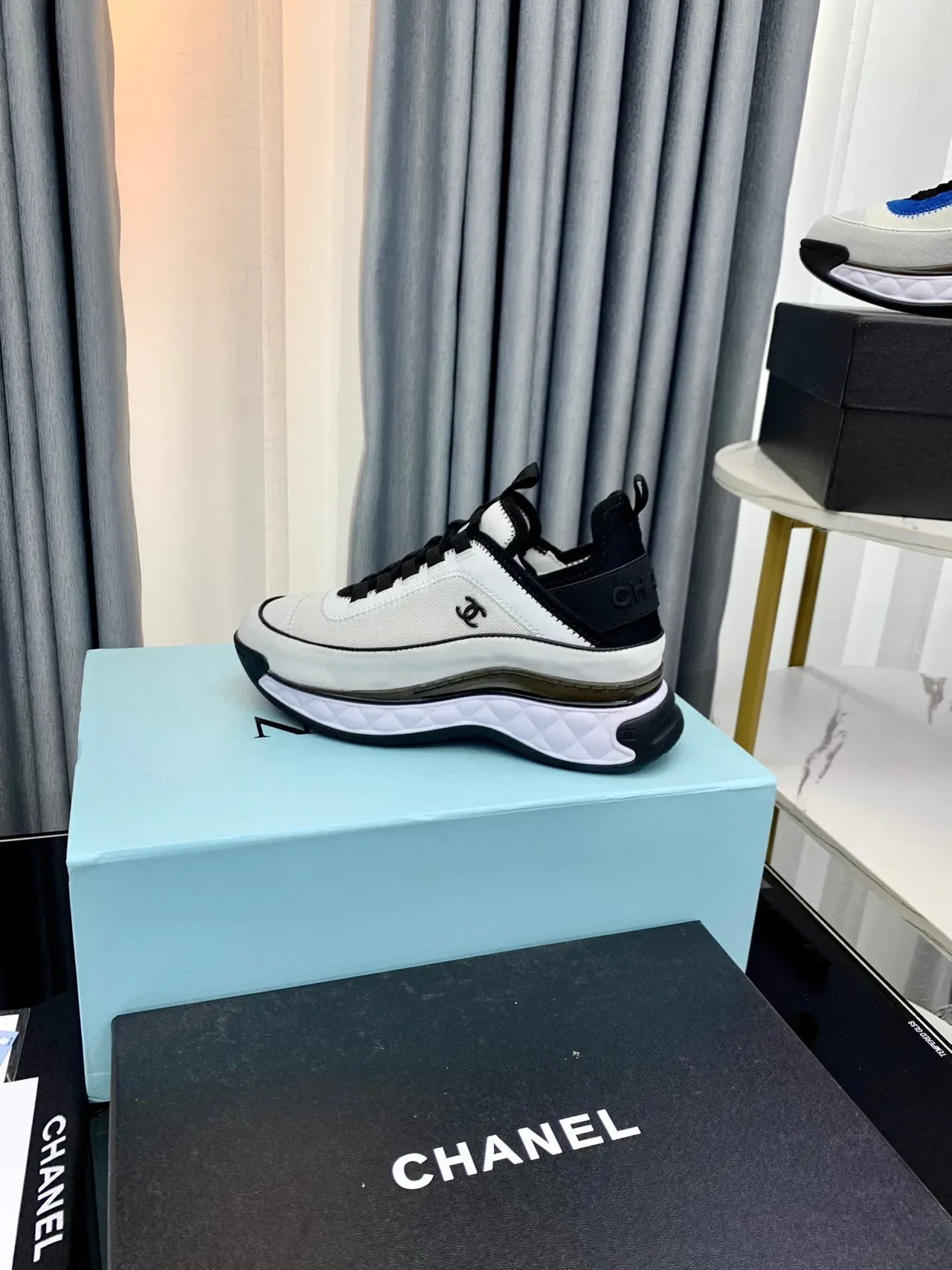Chanel White Blue Midsole Quilted Outsole Chunky Sneakers 5