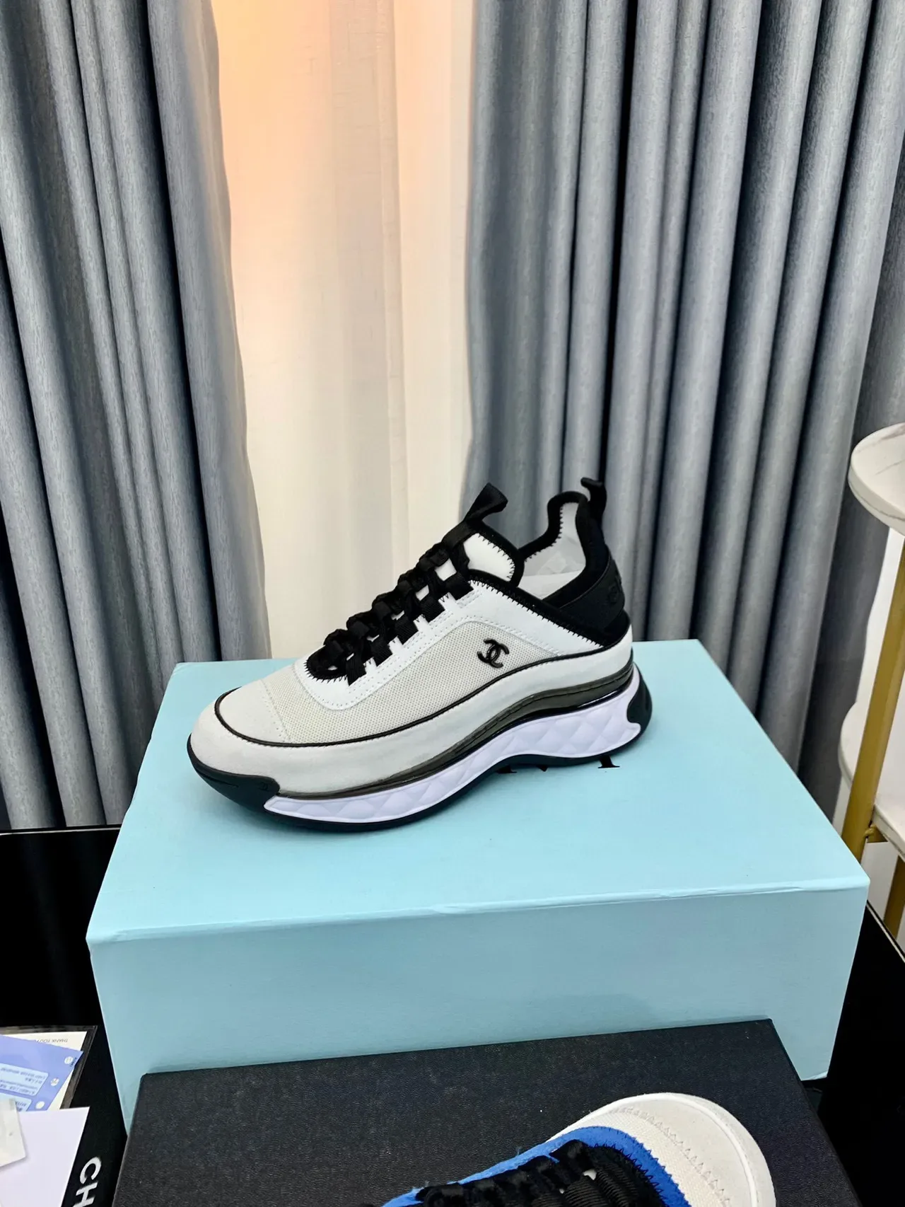 Chanel White Blue Midsole Quilted Outsole Chunky Sneakers 6