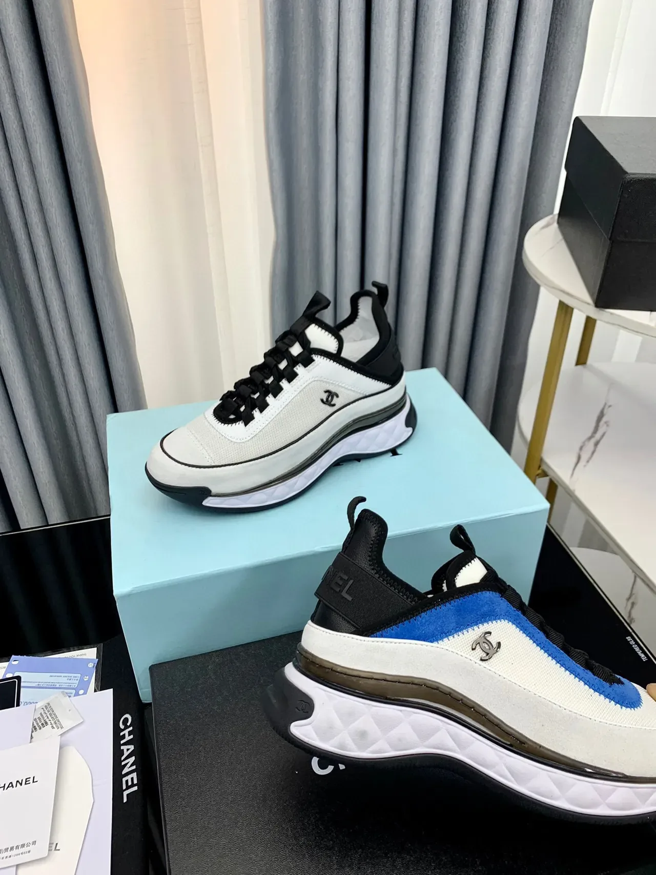 Chanel White Blue Midsole Quilted Outsole Chunky Sneakers 7