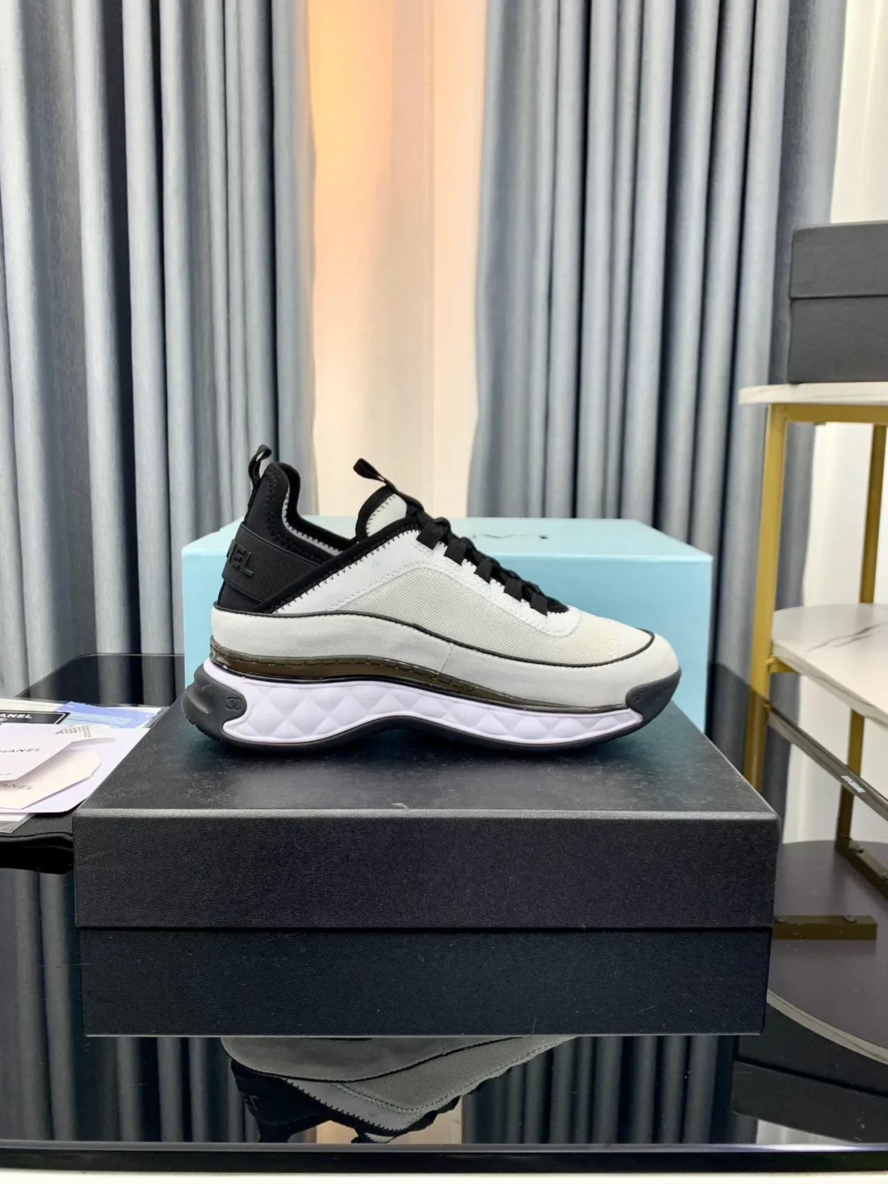 Chanel White Blue Midsole Quilted Outsole Chunky Sneakers 8